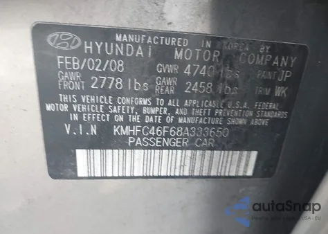 2008 Hyundai Azera Limited из США, поврежденный, VIN KMHFC46F68A333650